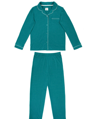 Kids' Teal Modal Button Up Long Pyjama Set
